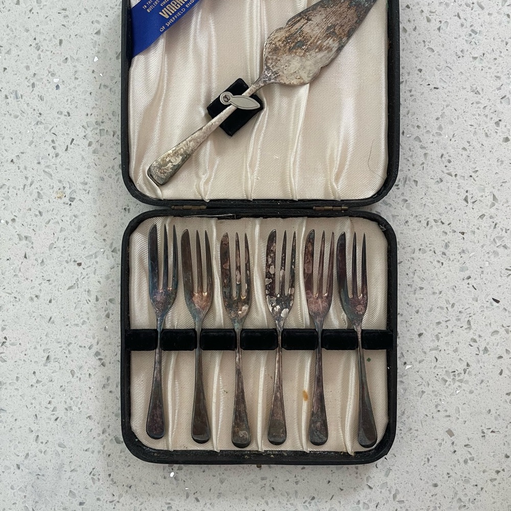 Vintage Silver Plated Fork Set with Serving Knife